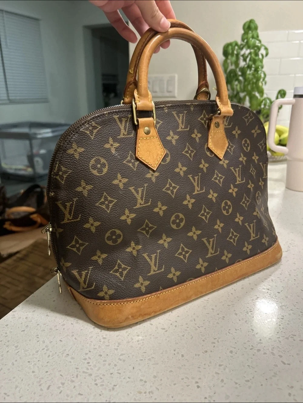 Louis Vuitton Monogram Alma Satchel in Brown and Tan
